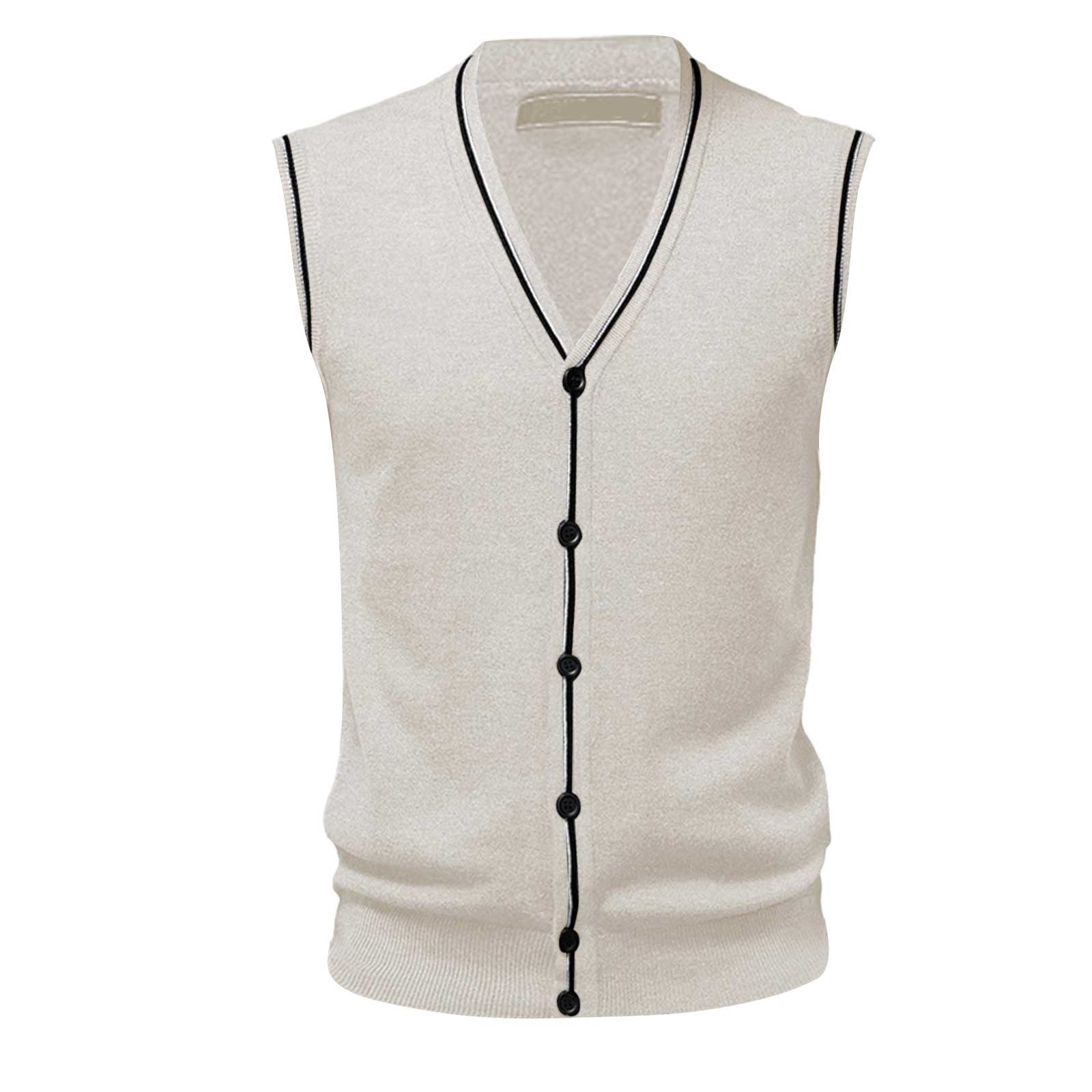 thumbnail image 4 of Chaleco de lana con cuello en V y hebilla para hombre - Color liso, sin cuello, ideal para citas o trabajo - Para todas las estaciones (M-XXXL), 4 of 5